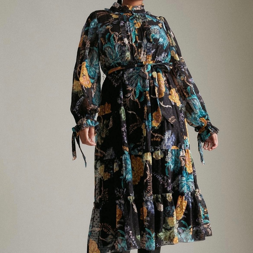 Karen Millen Floral Dobby Woven Maxi Dress 8
